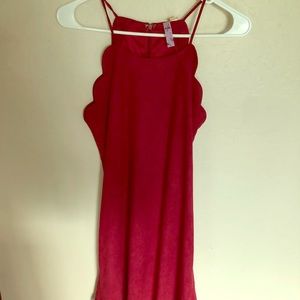 Red velvet scallop dress